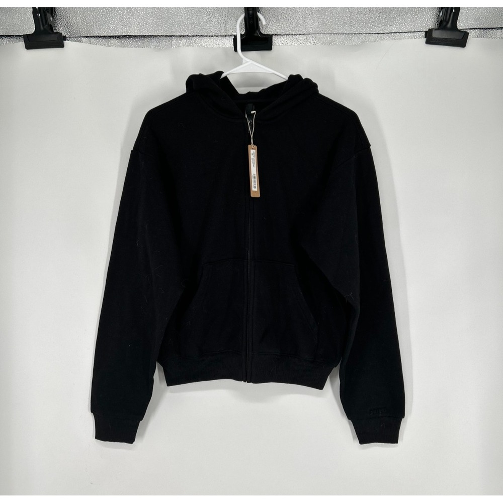SKIMS Cotton Fleece Classic Full Zip Up Hoodie Womens Small Onyx Black Jacket - Picture 1 of 8